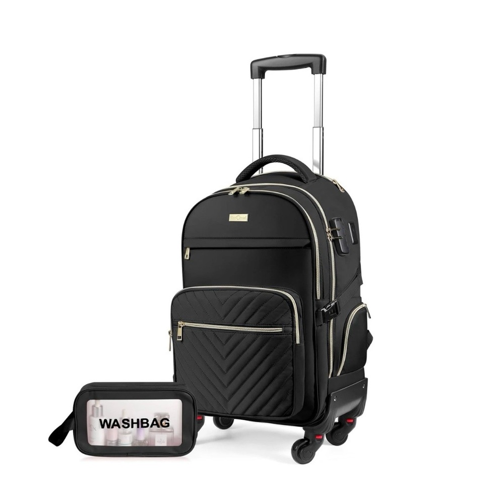 Star Cloud Rolling Backpack Carry On USB Type-C 21x14x9 Black NWT - Picture 4 of 9